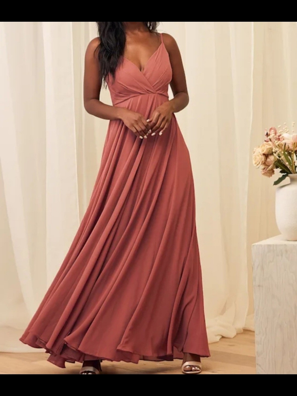 Lulu's Rusty Rose V-Neck Chiffon Maxi Dress - Picture 2 of 5